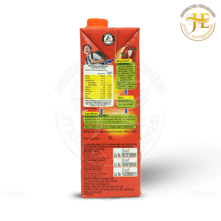 DABUR REAL LYCHEE  JUICE <br> (1 INNER * 12 UNITS *1 L) - Image 5