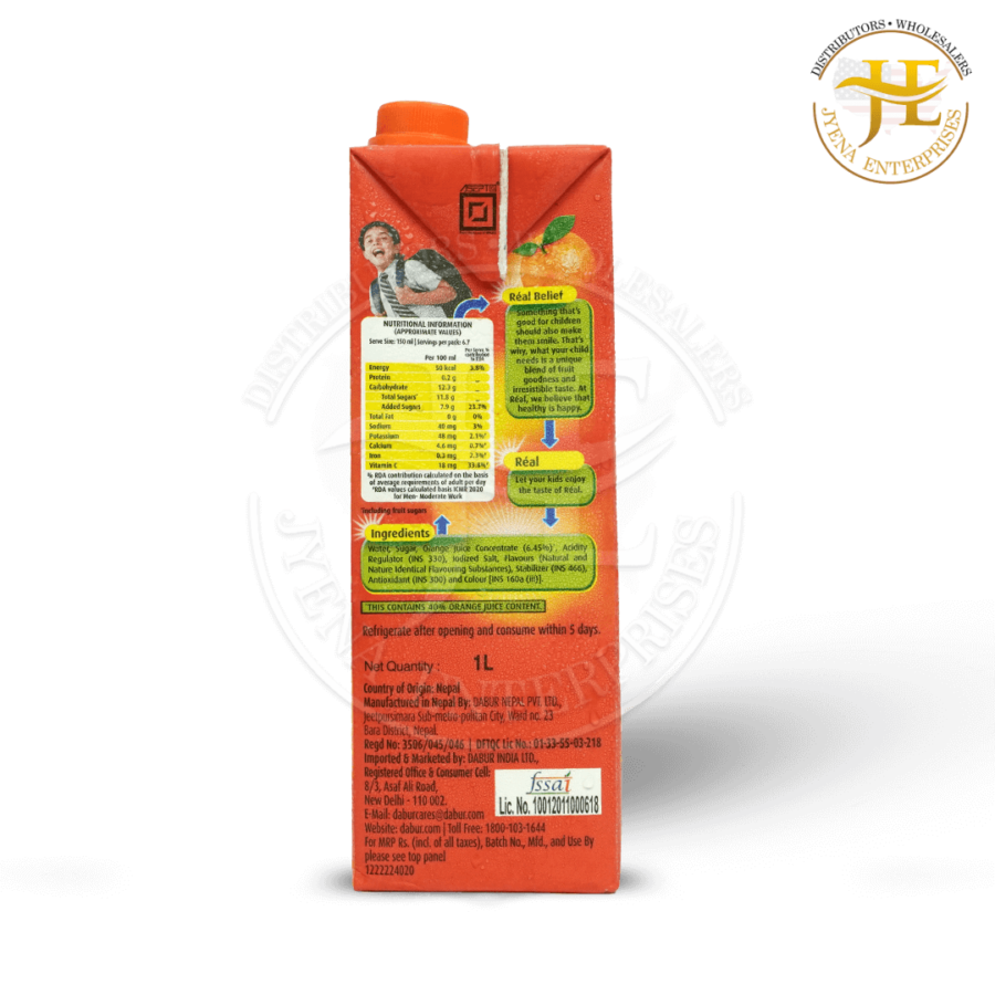 DABUR REAL ORANGE JUICE <br>( 1 INNER * 12 UNITS * 1 L ) - Image 4